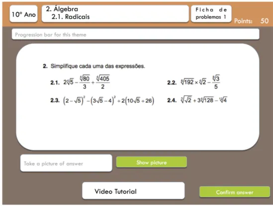 Figure 4. The student solves problems from the worksheet. He earns points each time that he has correct answers  The  app  presented  in  this  paper  let  teachers  extend  the  class  into  a  virtual  class  in  a  form  of  blended  learning in which s
