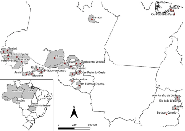 Figure 2. Collection points of Banisteriopsis caapi and other species in Brazil. 