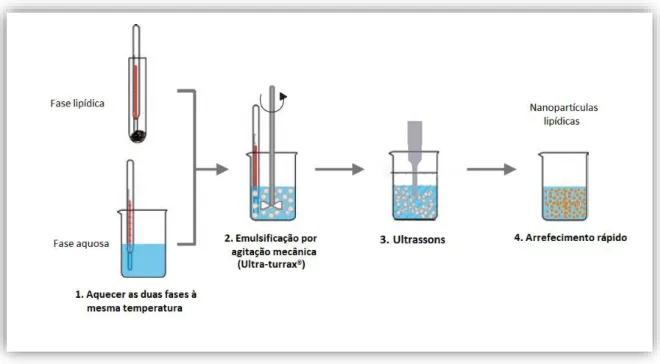 Figura  9:  Representação  esquemática  da  produção  de  nanopartículas  lipídicas  por  sonicação (adaptado de Shah et al., 2015a)