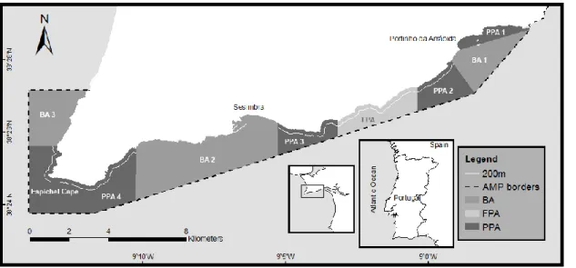 Figure 1.2 - Arrábida Marine Park zoning map. FPA: fully protected area; PPA 1 to 4: partially protected areas; 