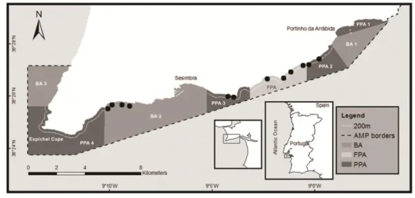 Figure 2.7 - Arrábida Marine Park zoning map. FPA: fully protected area; PPA 1 to 4: partially protected areas; 