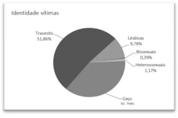 Figura 05: Gráfico da identidade das vítimas de violações no ano de 2012, segundo o Relatório sobre  violência homofóbica no Brasil