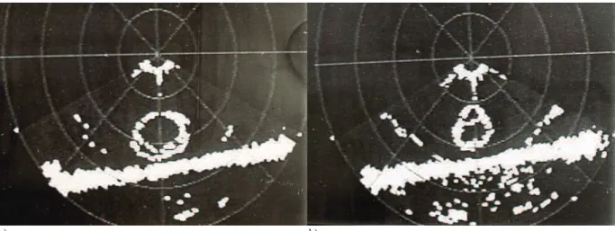 Fig. 10. Trawl configuration at the section where the separator panel was installed. a) at the beginning of the panel forepart; b) at the level of  the constrictor cable