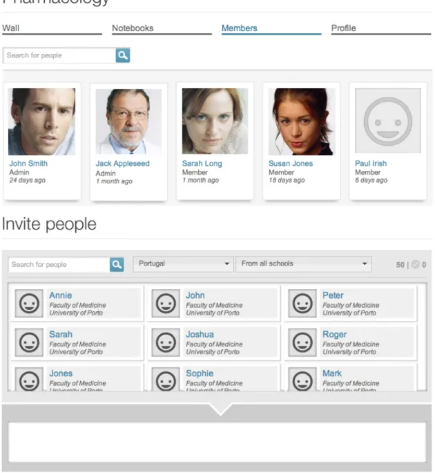 Figure 7-  Group users. Members are shown on the first list. Administrators can manage users  and they can additionally use the lower list to search and invite users to the Group