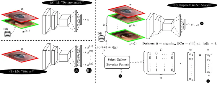 Fig. 1. Key differences between the traditional working modes of CNNs in biometric recognition (at left), and our proposal (at right)