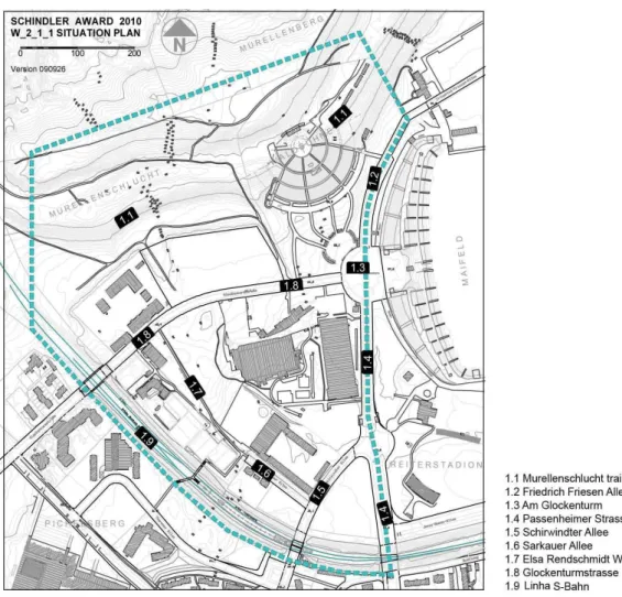 Figura 3- Mapa da infra-estrutura viária do local, cedido pelo concurso. 