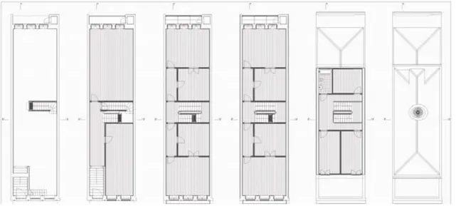 Fig. V - Modelo construtivo da casa burguesa do Porto. Plantas, cortes e alçados (Fonte: POVOAS, Rui,  2011)