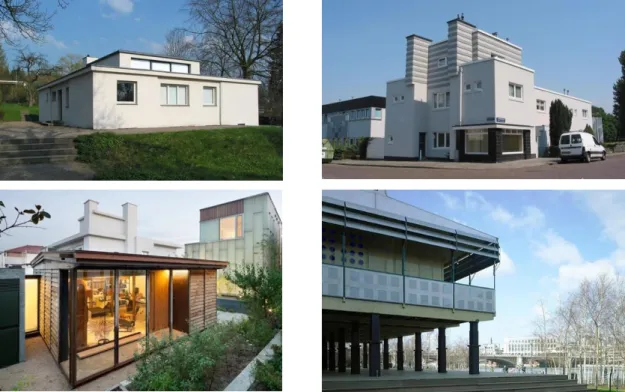 Figura 3: Haus am Horn (1923), Tuindorp Watergraafsmeer  -  Betondorp (1923-1925), Demountable House  (1939-1944) e Tropicale House (1949-1951)
