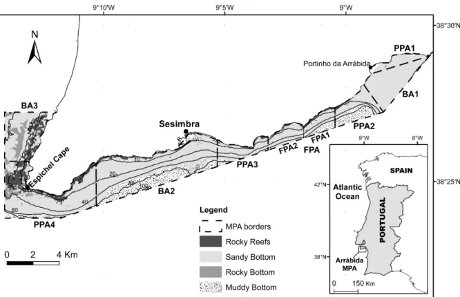 Figure 1. Map of the Arrábida Marine Park with zonation implemented by the management plan