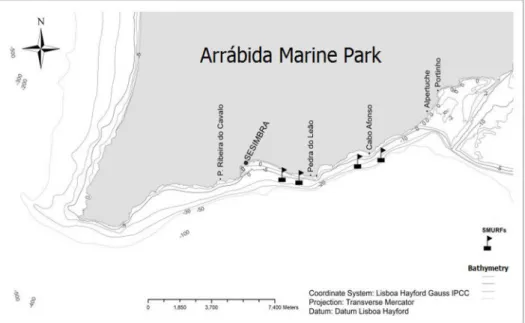 Figure 2. Map of Arrábida MPA with the location of the collected sites (Modified from: Maria Klein)