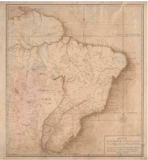 Figure 2 – Map of the Boundaries of Brazil with the   lands of the Crown of Spain in America or Mapa das Cortes  (Facsimile of the original in the Biblioteca Nacional