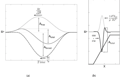 Figure 3. (a) Schematic representation of the surface elevation at a fixed position for a superposition  of  forced  and  free  waves