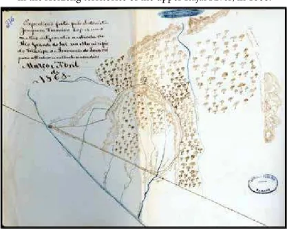 Figure 1 – Map of the expedition of Joaquim Francisco Lopes   in the Xokleng territories of the upper Itajaí River, in 1868.