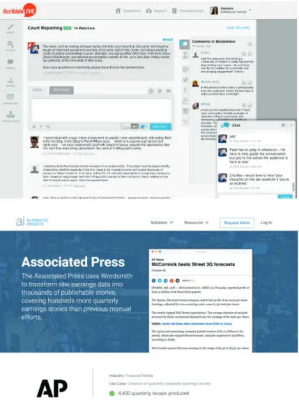Figure 4 and 5. ScribbleLive and Associated Press dashboard