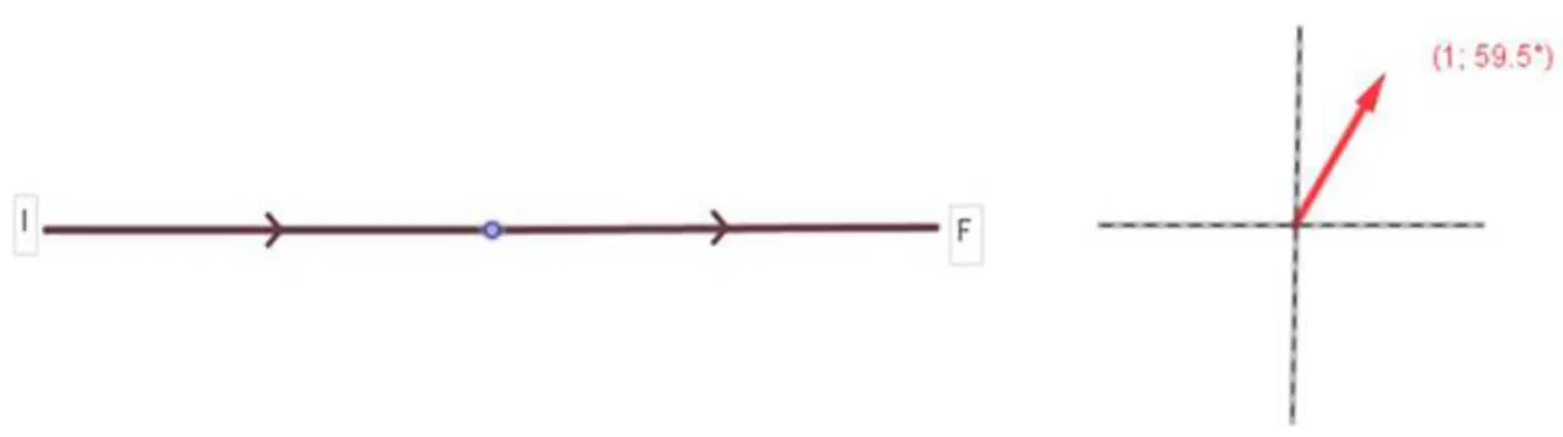 Figure 2 - Screen shot of a simulation performed with Geogebra ⃝, showing simultaneously a path and its associated vector (lengh 1 ; R angle ω d