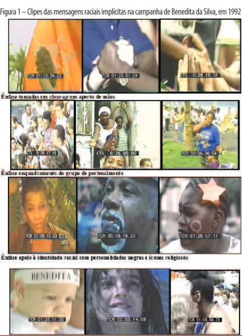 Figura 1 – Clipes das mensagens raciais implícitas na campanha de Benedita da Silva, em 1992