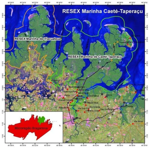 Figura 4.Localização da RESEX de Caeté-Taperaçu e algumas de suas comunidades (Fonte: Plano de  Manejo, 2012)