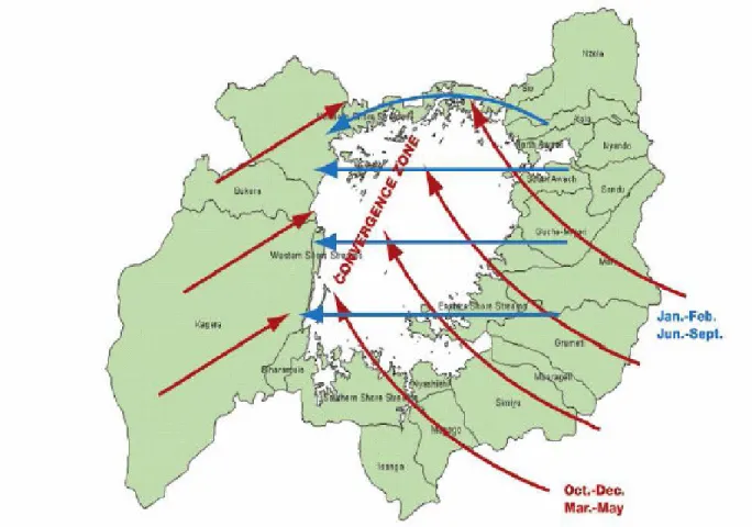 Figure 11. Global wind patterns over Lake Victoria (Source; COWI, 2002).