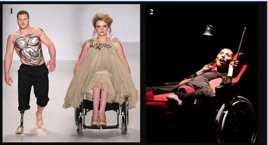 Figura 3: 1- Disabled models New York Fashion Week e Imagem 2- Espetáculo Klepsydra - (An)Dança