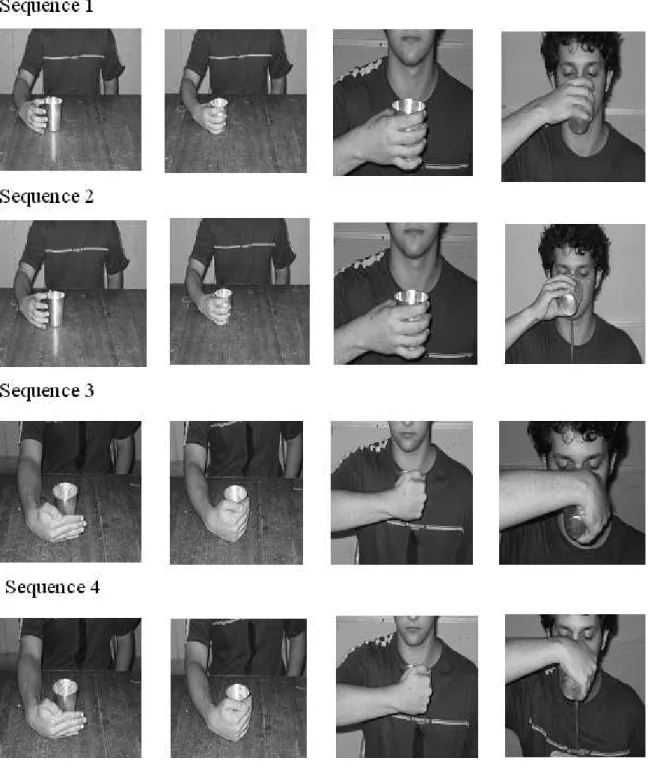 Figure 2. Motor-sequence recognition of drinking juice. In sequence 1, the movement is correct and the objective is  reached, since the man managed to drink the juice