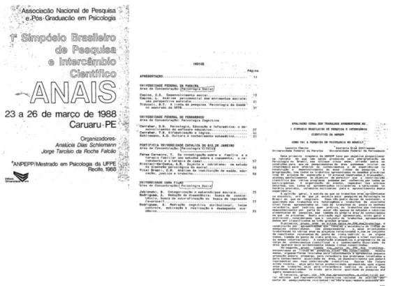 Figure 1. Cover page, index, and chapter from proceedings of ANPEPP’s First Symposium.