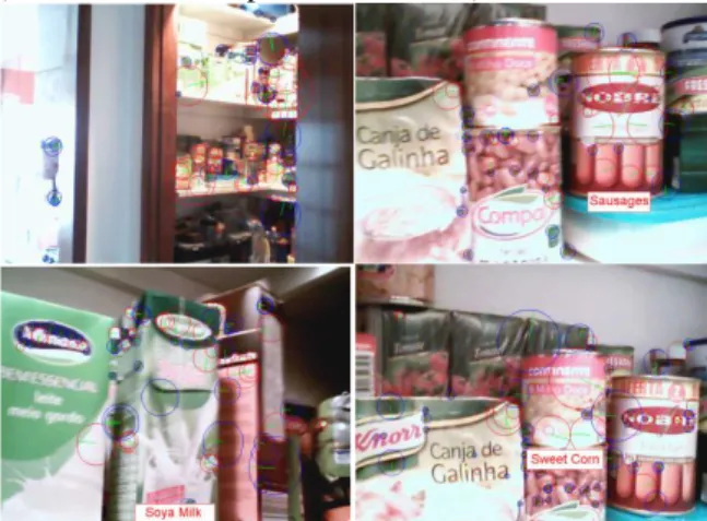 Figure 5. Typical views of household items on  shelves which have been located and recognised using 