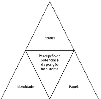 Figura 6 – Elaborada a partir de reflexões propostas por Nabers (2011) e  Aggnestan (1999) para ilustrar as relações entre papéis, identidade e status  