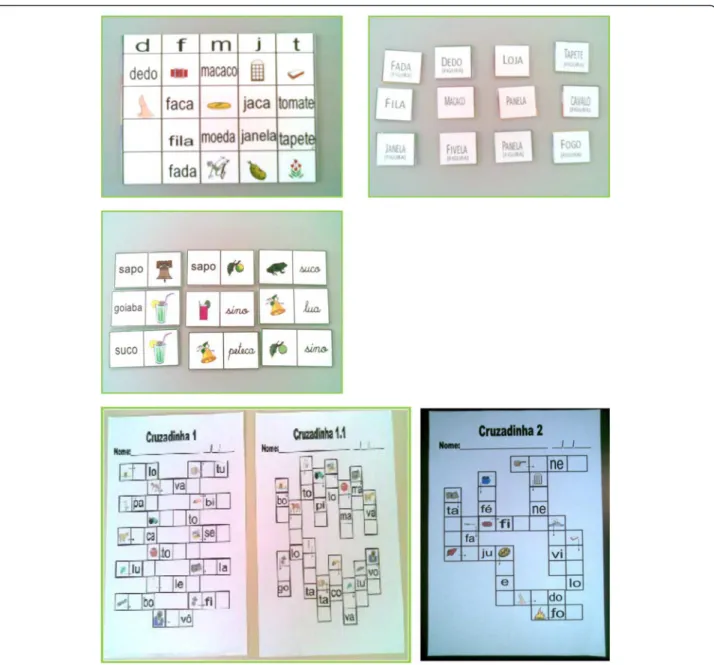 Fig. 1 Examples of each one of the games (bingo, domino, crossword)