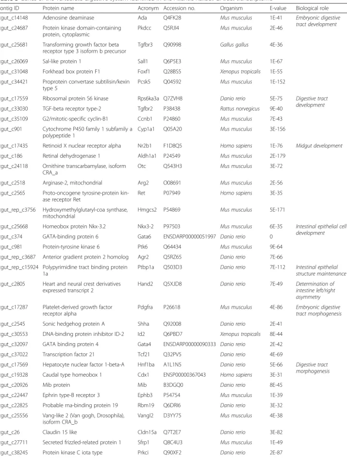 Table 3 Genes of the vertebrate digestive system identified in the Atlantic halibut GI-tract transcriptome