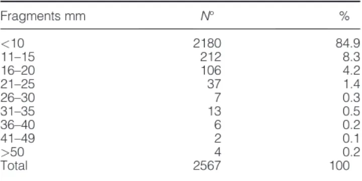 Table 4. Fragmentation pattern of the calcined remains