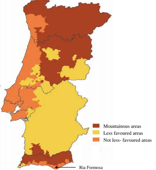 Figure 4-1:  Land use showing mountainous, less favoured and not less-favoured areas  for agriculture (MADRP, 2007)