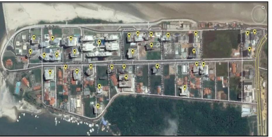 Figura 5 - foto aérea da Península marcada com os edifícios residenciais 