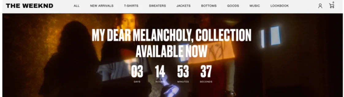 Figura 3: Captura de Website oficial do artista The Weeknd no lançamento da coleção limitada, com temporizador; 