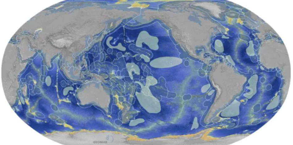 Figura 6 - Zonas Globais com possíveis nódulos de manganés e ZEE 