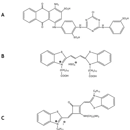 Figura  6.  Estrutura  química  de  corantes  representativos  utilizados  como  ligandos  na  CA