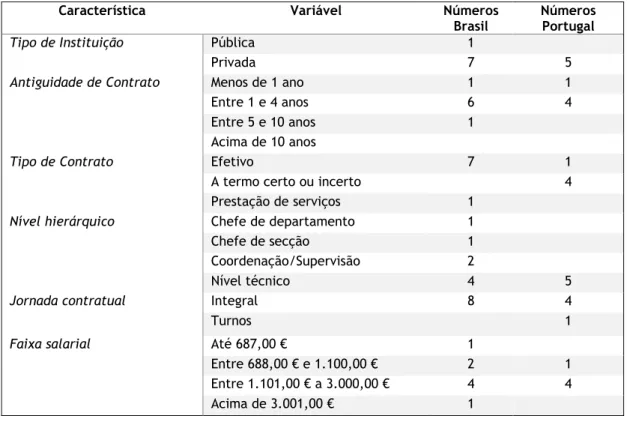 Tabela 7 - Características Profissionais 