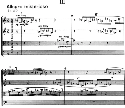 Figura 1 – Secção da primeira página da partitura do 3º andamento da obra de Berg Lyrische Suite 3 