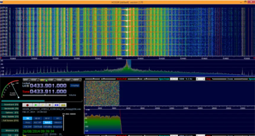 Figure 3.3: HDSDR showing the amplitude spike resultant of the closing command from the RKE key fob.