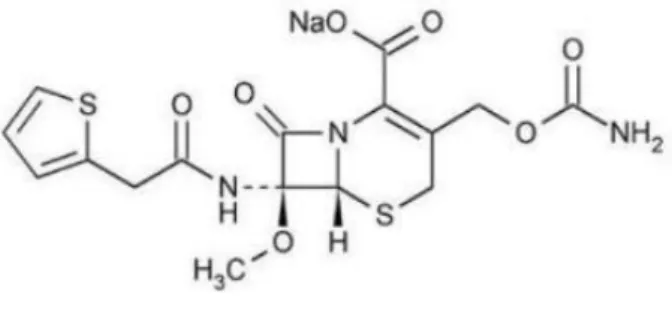 Fig. 7 – Fórmula estrutural da cefoxitina (Jitendra, Murthy, Ryali, Venkata &amp; Nagaraju, 2011)