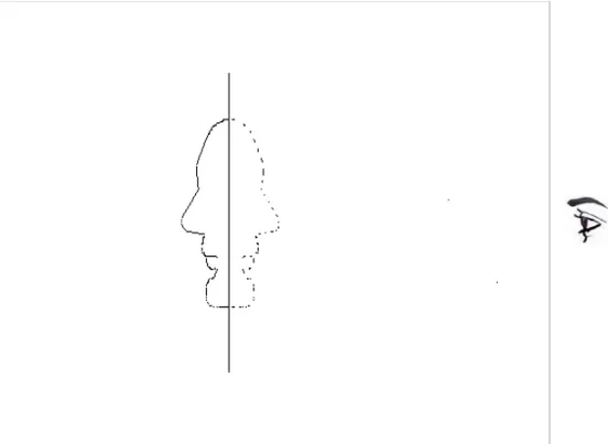 Figura 2. Ao observar o lado côncavo de uma máscara da face, a percepção  resultante é a de uma face convexa, normal, indicada pela linha tracejada.