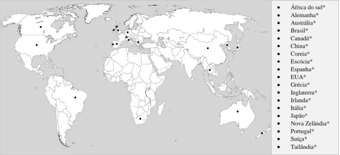 Figura  11  –  Distribuição  mundial  dos  hemoplasmas  felinos  com  base  na  literatura  revista  (Imagem retirada de: http://www.santiago.pro.br/mapas/mundo/mundo_mudo_carto.JPG)