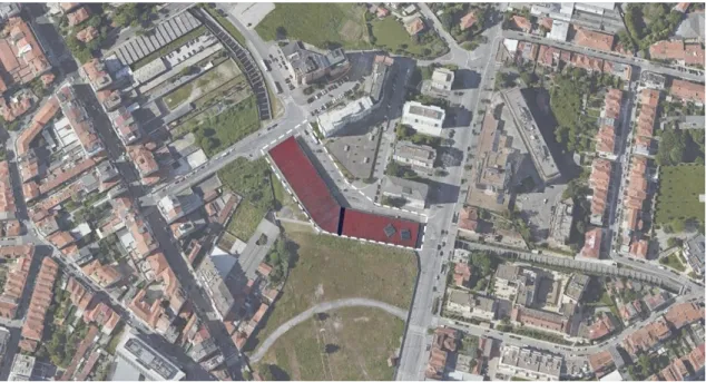 Figura 2: Posição da Interface em relação à cidade. Imagem retirada e adaptada do Google Maps 