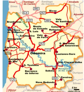 Figura  1.1  e  1.2  –  Mapa  dos  municípios  de  Portugal  e  mapa  do  Concelho  de  Odemira  (www.cm-odemira.pt) 