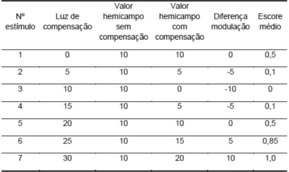 Table 1. Summary of the comparisons between hemifields with and without compensation, according to the example of the text.