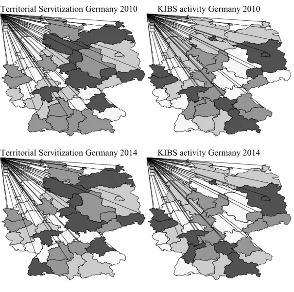 Figure 2a. Evolution of territorial servitization and KIBS activity in NUTS 2 German  regions 