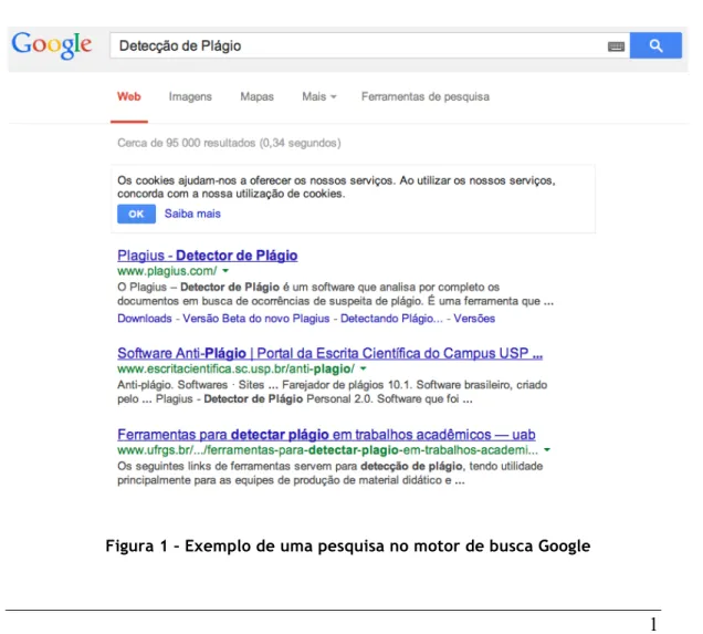 Figura 1 – Exemplo de uma pesquisa no motor de busca Google 