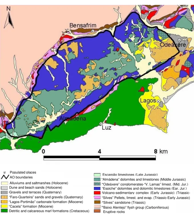 Figure 2 - Lithologies supporting the AO and its’ geometric boundaries; From: Almeida et al