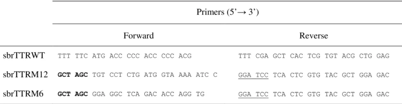 Table 1. Primers used for amplification of sbrTTRWT, M12 and M6.  