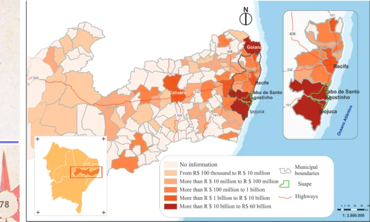 Figure 4 - Value (R$) of the industrial investments in some municipalities of Pernambuco (2007/2013) Source: FIEPE/Ceplan.