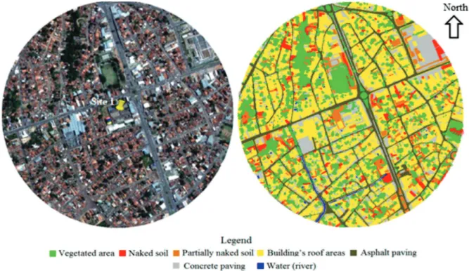 Figure 2 – Land use and land occupation inside the circle of inluence for site 1 (radius of 500m).
